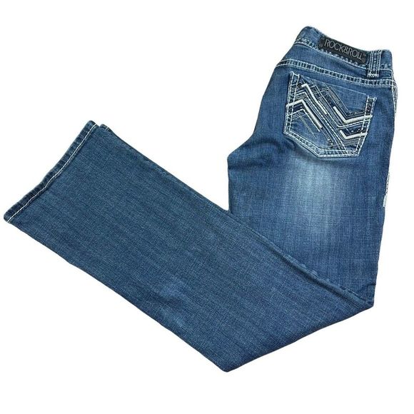 Rock & Roll Cowgirl Womens Mid Rise Bootcut Jeans Size 29 Embroidered Stretch - Picture 1 of 12